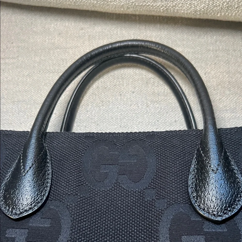 Gucci Black GG Jacquard Tote with Leather Handles
